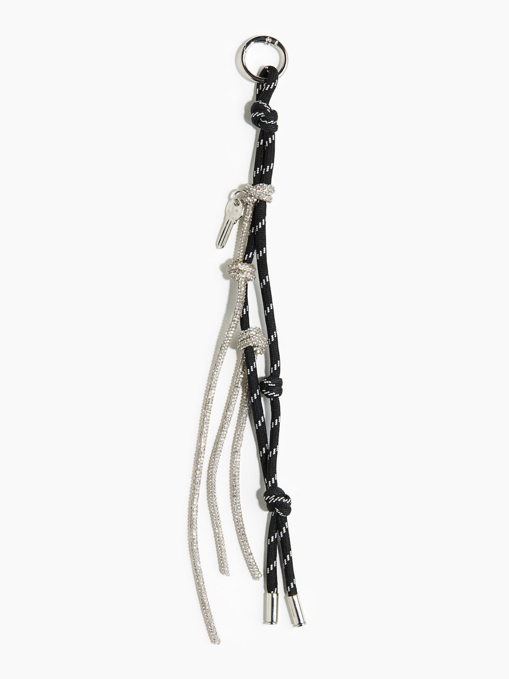 H&M Rhinestone Keychain Charm Black Rope Silver Bling Bag Charm Y2K